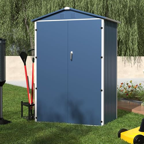 SUPEER Metal Outdoor Storage Shed 4 FT x 3 FT, Double Sloping Roof Steel Utility Tool Shed Storage House with Door & Lock, Weatherproof & Rust-Resistant Sheds for Backyard Garden Patio Lawn,Blue
