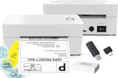 EueoLil 4x6 Thermal Label Printer, All-in-One Portable Bluetooth Shipping Label Printer for Small Business Compatible with Android/iPhone/Mac/Windows for Amazon Shopify Etsy USPS & UPS,White