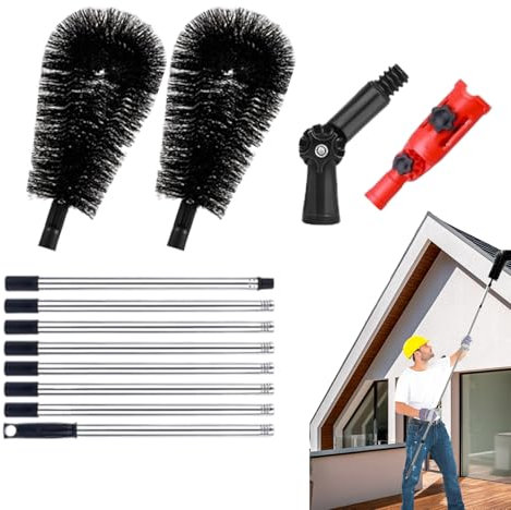 Weldphur Herramientas De Limpieza De Canalones Desde El Suelo - Cepillo De Limpieza De Tejados con Mango Telescópico,Poste Extensible De 3.2 Metros Elimina Ramas Y Suciedad Sin Necesitar Escalera