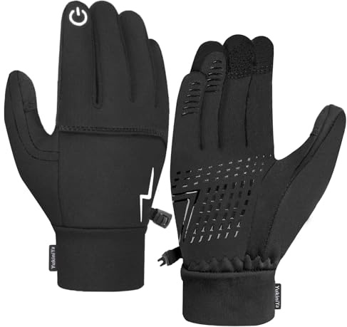YukiniYa Kids Winter Bike Gloves Warm Water Resistant Anti Slip for Boys Youth 3-15 Years Cycling with Reflective Strip Black