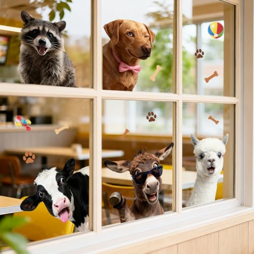 ANATTASOUL Immagini per finestre a doppia faccia Cane e Alpaca Decorazione per finestre Adesivi per finestre riutilizzabili Adesivi per finestre opachi Decorazione per interni Autunno Inverno per