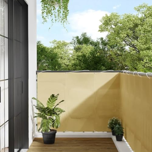 Mokuyary Paravento per balcone, color sabbia, 120 x 400 cm, 100% poliestere Oxford, protezione da sguardi indiscreti, resistente alle intemperie, balcone, protezione UV