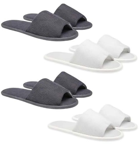RenSton 4 Pairs Hotel Slippers, Spa Slippers with Open Toe Women and Men, Washable, Travel Slipper for Guests, Home, Spa & Airplane, Lightweight & Packable Indoor Outdoor