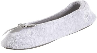 isotoner Women's Terry Ballerina Slipper Clog, Heather Grey, 6.5-7.5