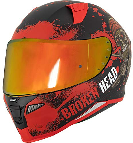 Broken Head Jack S. V2 Pro Rot - Integral-Helm Set Mit Zwei Visieren (Rot Verspiegelt + Klar) Sport Motorradhelm (S 55-56 cm)