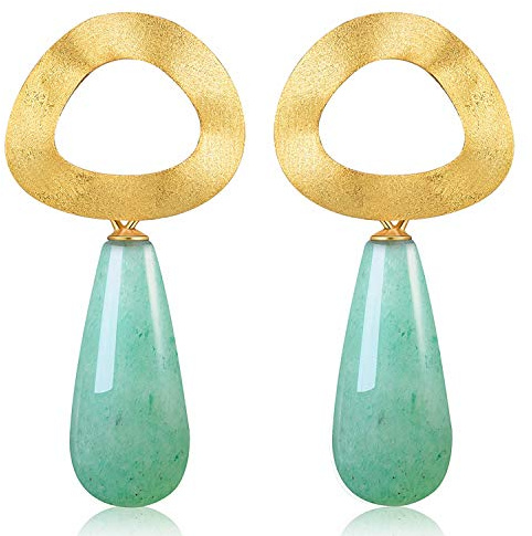 ✦ Weihnachtsgeschenke ✦Springlight Statement Ohrringe Silber 925 Orientalische Ohrringe Ungleichmäßig Geometrische Figur Ohrringe Natürlicher Edelstein Schmuck Damen Geschenke für Frauen.（Gold-Jade）