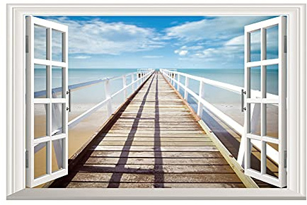 Sticker mural 3D à décoller et coller pour fenêtre - Motif plage et bord de mer
