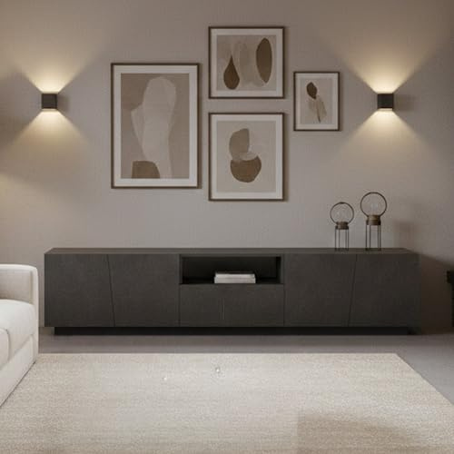 Dmora - Meuble TV Paul, Buffet bas de salon, Base pour meuble TV, 100% Made in Italy, 220x43h46 cm, Ardoise