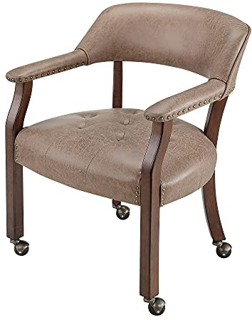 PADMA HOUSE Sillón con patas de madera maciza, sillas de comedor con ruedas y sillones, silla de oficina, silla acolchada para salón dormitorio con ruedas y brazos (1, SY-1533-LT)
