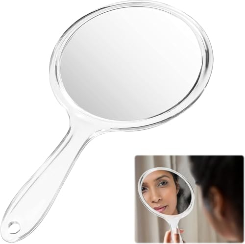 Byffoer Handspiegel mit Griff,Vielseitig Leichtgewicht 1X/2X Doppelseitiger Handspiegel,Spiegel Kosmetikspiegel Runde Form Für Tägliche Make-up Damen Zuhause Und Reisenutzung