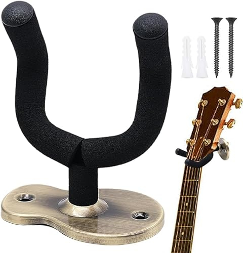 AMJKEJI Gitarren-Wandhalterung, Metall-Gitarrenhalter, Gitarrenhalterung mit schützendem Schwamm, passend für alle Arten von Kopfplatten/E-Gitarren/Ukulelen/Banjo/Bass