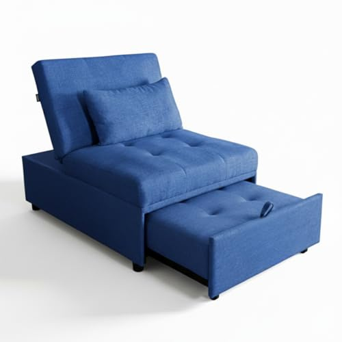 MAKA Poltrona Letto Singolo con Materasso Alto – Pouf Letto Singolo Trasformabile, Divano Letto 1 Posto Reclinabile con Cuscino Sfoderabile, Poltrona-Letto Pieghevole Salvaspazio 191x79x90 cm (Blu)