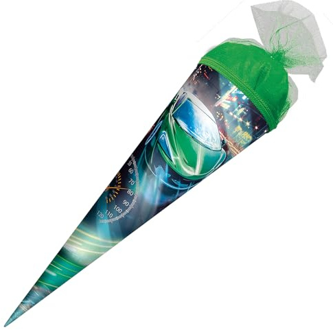 ROTH Cornet Surprise « Racing » de 50 cm, Rond, avec Fermeture en Tulle, Emballage Cadeau pour la rentrée des Classes, 10278781, Vert