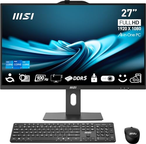 MSI PRO AP272P 27” IPS FHD All-in-One PC: Intel Core i5-14400, 16GB DDR5, 1TB m.2 NVMe SSD, WiFi, Adjustable Stand, Keyboard & Mouse, Windows 11 Pro: 14M-601US