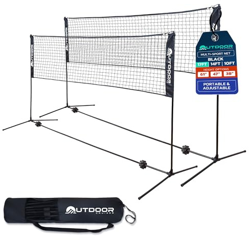 Outdoor Cruiser Portable Sports Net - Indoor and Outdoor for Badminton, Pickleball, Tennis, Soccer Tennis, and Volleyball, Adjustable Height (38-61 Inches), Durable Nylon and Rust-Resistant Steel Pole