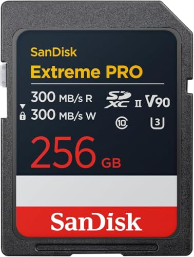 SanDisk Extreme Pro 256 GB SDXC Tarjeta, UHS-II, Velocidad de Lectura con hasta 300 MB/s, Velocidad de Escritura 300 MB/s, V90, Grabación de vídeo en 8K cinematográfica