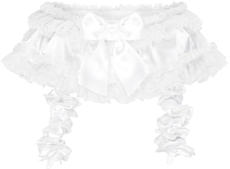 Satini Con volant Pizzo Femminuccia Setoso Raso Giarrettiera Reggicalze Cintura Lingerie Mutandoni (Bianco - Pizzo bianco, S)