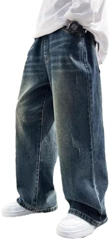 Baggy jeans pojkar lös passform jeansbyxor barn pojkar Y2k cargobyxor denim byxor breda ben cargojeans med elastiskt midjeband streetwear raka joggingbyxor slip-jeans män med ficka