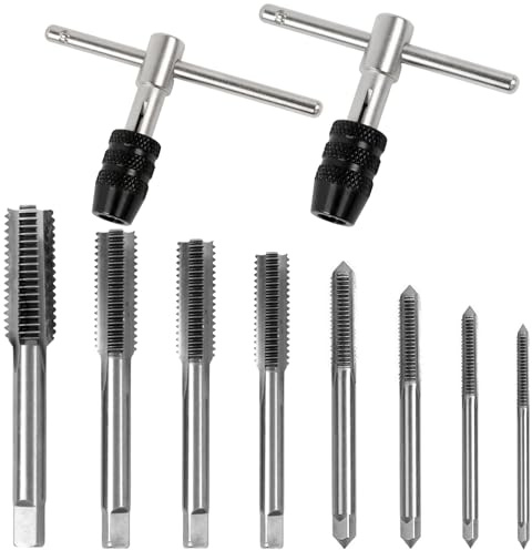 Set di maschi per filettatura regolabile, 10 pezzi, set di frese per filettatura HSS, M3, M4, M5, M6, M7, M8, M10, M12, con impugnatura a 2 T, set di maschi a mano