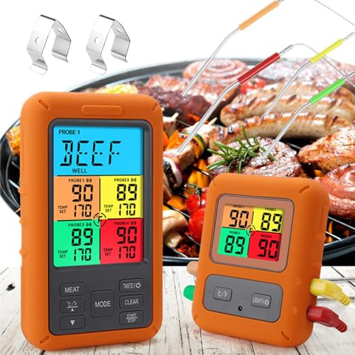 Termometer för trådlös grillmat med 4 kökssonder, bakverk, grill, godis, vätskor och luftfritöser