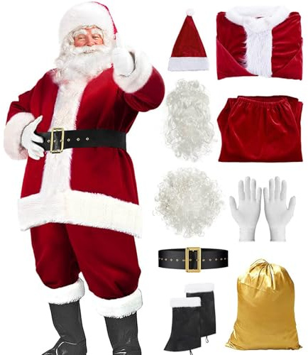 Générique Costume Homme Pere Noel, Deguisement Noel Costume de Père Noël pour Homme De Pere Adulte Accessoires Cosplay pour Adulte XXL Tenue Noël, fête, Cosplay