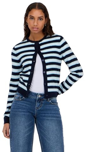 Forever 21 Women’s Striped Cardigan Sweater – Classic Knit Long Sleeve Button Front Layer for Casual and Everyday Wear, Color- Navy, Size- Medium