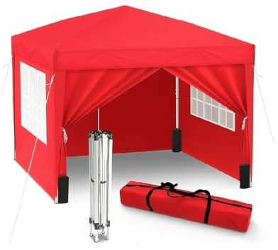 Patukshop Carpa Plegable Gazebo 3x3m con 4 Paredes y 4 Bolsas de Arena de Regalo Verdes, Cenador Pabellón de Jardín para Camping, Fiestas, Exterior, Color Rojo