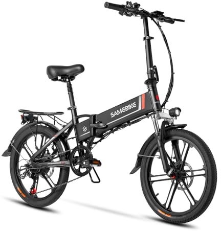 SAMEBIKE Folding Electric Bike, 20 Folding E-Bike with 250W Brushless Motor, 48V 10AH Removable Battery, Adjustable Seat, IP54 Waterproof, 70-80KM Range City Commuter Ebike (Folding E-Bike Black)