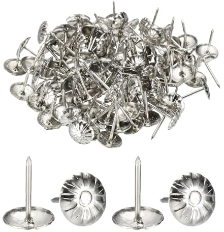 QUARKZMAN 100 Pzas Tachuelas Para Tapicería 7/16 x 11/16 Para Sofá Plata | Clavos Decorativos Para Muebles, Con Cabeza De Flor Vintage, Silla Cama