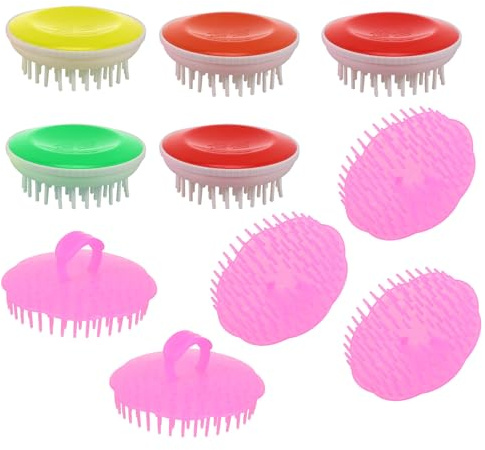 DIYEAH Spazzola per Shampoo e Massaggiatore per Cuoio Capelluto, 10 Pezzi in Silicone per Esfoliazione e Stimolazione della Circolazione Durante la Doccia Colore Casuale