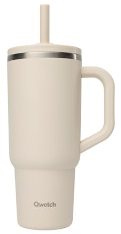 QWETCH Travel Cup Isotherme 900 ml Vattentät med Vikbar Strumpa – Isolerande Istermugg i Recyklat Rostfritt Stål med Handtag – Håller 48h Isigt / 12h Kallt – Isolerande Tumbler – Flaska Kompatibl med