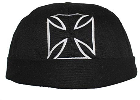 EURO STARS Motorrad Textil Cap ohne Schirm mit Iron Cross Motiv Mütze Docker Cap Trucker Biker Schwarz