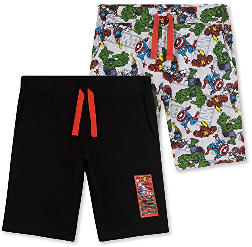 Marvel Avengers Short Garçon 3 Ans à 14 Ans, Lot de 2 Bermuda Short en Coton Ceinture Elastique avec Poches, Ete Cadeau Garcon (Noir/Multi, 3-4 Ans)