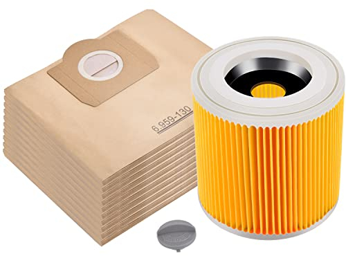Rebirthcare 10 bolsas + 1 filtro para Kärcher aspiradora WD3 WD3P MV3 MV3P Premium, piezas de repuesto para kärcher 6.959-130.0 bolsas y 6.414-552.0/64145520 filtro
