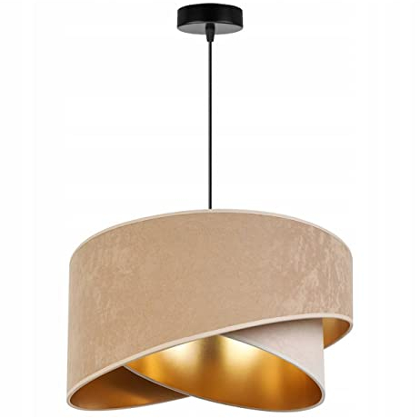 Light-Home Milan Elegant Hängelampe - Modern Deckenlampe für Wohnzimmer Schlafzimmer und Esszimmer - Designer Pendelleuchte aus Metall mit Lampenschirm aus Velours - Baiser und Sahne