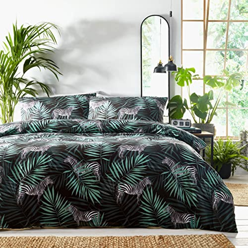 HOMEMAKER BEDDING Zebra Duvet Set Jungle Palm Leaf Print Tropical (King)
