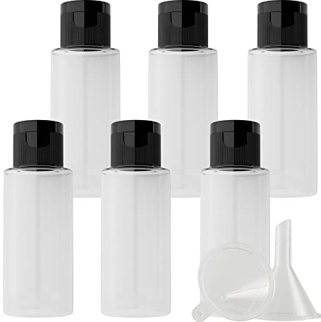 ZEOABSY 6 Pezzi 40 ml Trasparente Bottiglie di plastica PET con Tappo Flip Top Nero, Spalla Piatta Vuoto Contenitori per Cosmetico, Bottiglie da Viaggio per Lozioni, Liquido, Olio