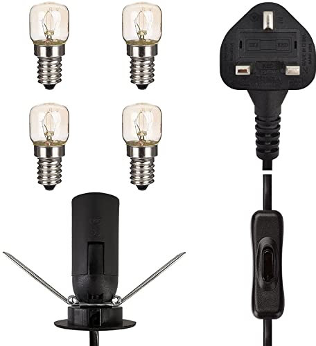Haraqi Salt Lamp Replacement Light Fitting with Button Switch +Safe Plug and 4 Salt lamp Bulbs (E14 Original Replacement),| Himalayan Salt lamp Cord