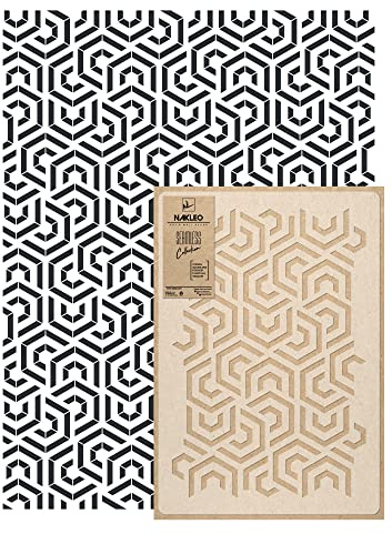 NAKLEO Stencil per Pittura Grandi Dimensioni 59x95cm, Esagono Vortice Geometrico Modello per Pareti, Plastica e Riutilizzabile Fai Da Te Carta da Parati Decorazioni Casa, Muro Legno Mobili