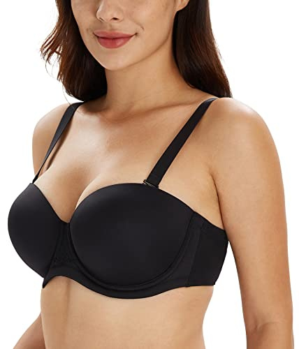 Lemorosy Women's Plus Size Strapless Underwire Multiway Bra(Black,38F)