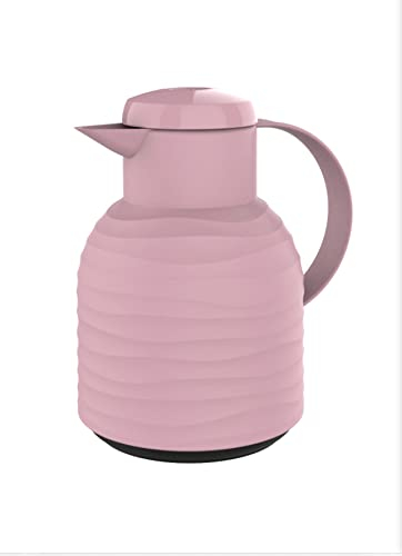 Emsa Samba Wave Isolierkanne | Quick-Press Kunststoff | Glas-Isolierkolben | Kaffeekanne: 12h heiß/24h kalt | 100% dicht | Puder Rosa | 1,0 Liter