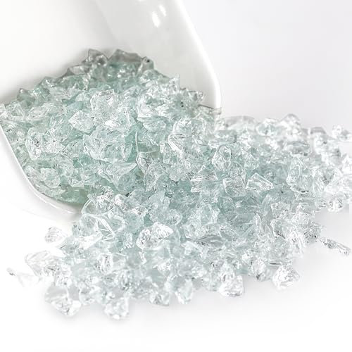 MARIWEI 0,4 kg di vetro in resina, vetro frantumato per artigianato, ghiaia in vetro resistente al fuoco, per acquario, giardino, riempimento, candelabro, piccole pietre decorative (trasparente)