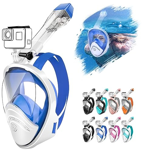 HINATAA Tauchermaske,Schnorchelmaske,180° Anti-Fog Lecksichere Schnorchelset,Kameras Kompatible Taucherbrille,Doppelte schwimmende Kugel Vollgesichts Snorkeling Mask Erwachsene Kinder (S/M, Blau)