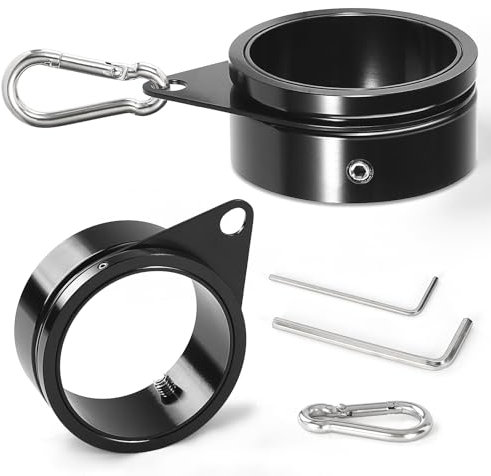 Anovo Fahnenmastringe, Aluminiumlegierung, 360° drehbar, Anti-Wickel-Flaggen-Montagering, drehende Fahnenmast-Clips mit Karabiner (schwarz, 5,1 cm, 2 Stück)