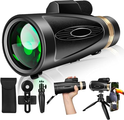 Télescope monoculaire 80 x 100 haute puissance avec adaptateur pour smartphone, trépied, monoculaire à vision plus grande pour adultes avec prisme BAK4 et lentille FMC, convient pour l'observation des