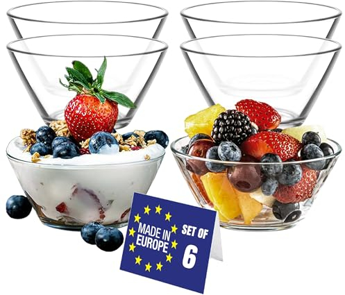 NORDIC SCHILLER Dessertschalen Glas Set 6, 345ml BLEI FREI Glas Schüsseln, Stapelbare Glasschalen, Dessertbecher, Puddingschalen, Dessert Schalen Glas, Salatschüssel, Soßenschalen, Dessert Bowls