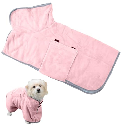 Dibotell Hundebademantel Mikrofaser Hundetrockenmantel für kleine und mittelgroße Hunde, super saugfähig hundehandtuch Verstellbar Kragen und Taille Trockenmantel zum Baden und Schwimmen (Rosa)