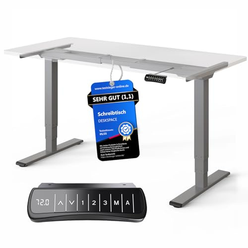 DESKPSACE PRO Plus Höhenverstellbarer Schreibtisch Gestell (elektrisch) - Dual-Motor, Kollisionsschutz, Memory Funktion, USB-Anschluss, Schreibtischgestell Höhenverstellbar, Tischgestell (Grau)