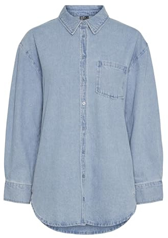 PIECES Pcmaisie LS Denim Shirt Noos BC Camicia Jeans, Mix Blu Chiaro, XS Donna