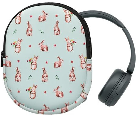 kwmobile Funda Compatible con Sony WH-CH520 / WH-CH510 / MDR-ZX110 Estuche - Funda para Auriculares Headset con Cremallera - Conejos con Flores